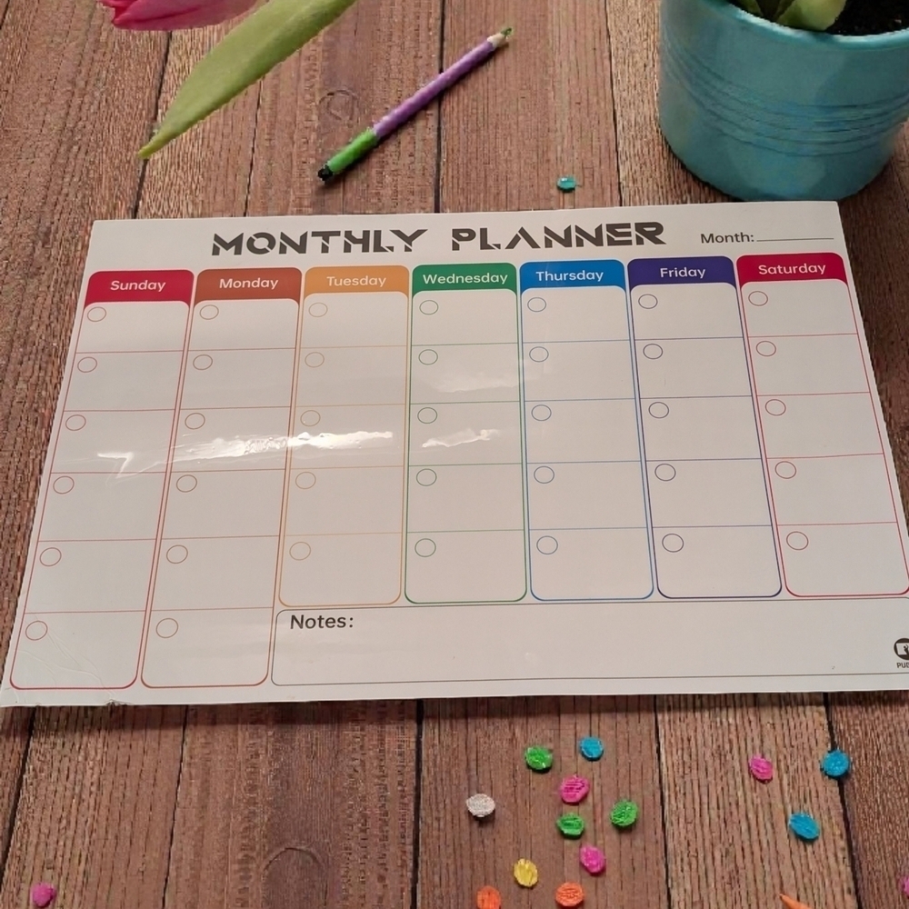 Colorful Monthly Dry Erase Magnetic Planner (EUC)